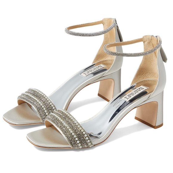 Badgley Mischka Size 6.5 Kameryn Morning Fog Jeweled Dress Sandals Heels Shoes